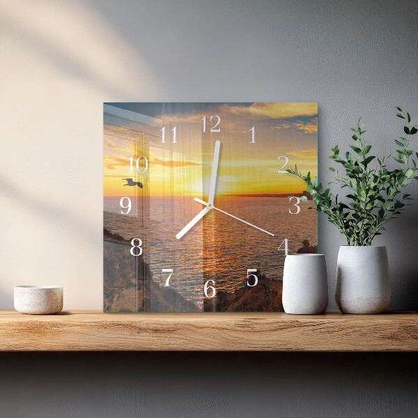 Vierkante glazen klok Zonsondergang