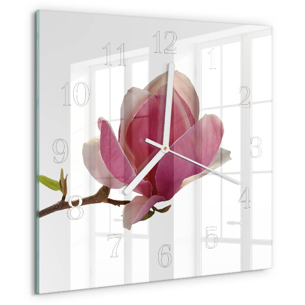 Vierkante glazen klok Magnolia bloem