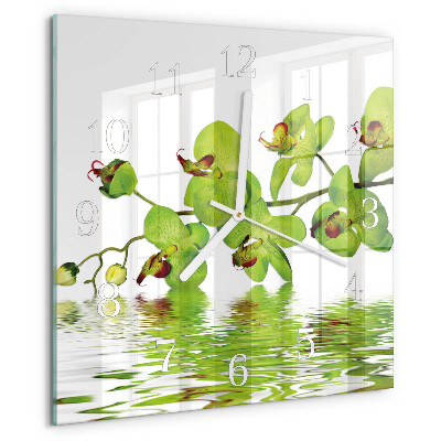 Vierkante glazen klok Orchidee