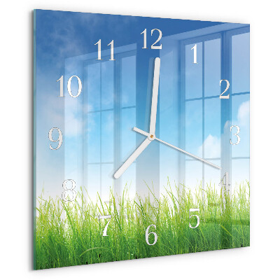 Vierkante glazen klok Gras