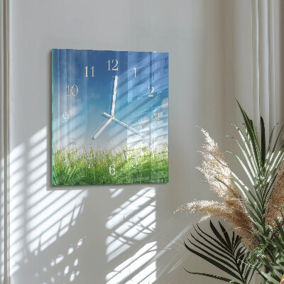 Vierkante glazen klok Gras