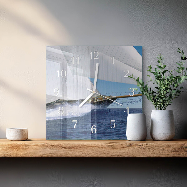 Vierkante glazen klok Zeilboot