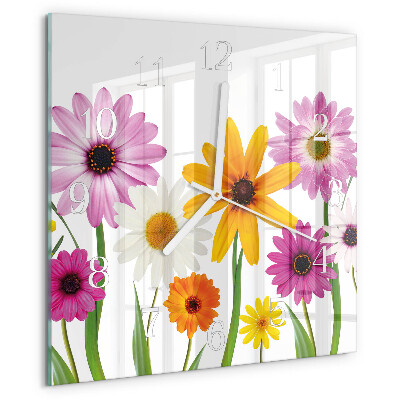 Vierkante glazen klok Bloemen