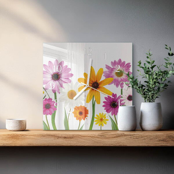 Vierkante glazen klok Bloemen