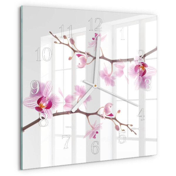Vierkante glazen klok Orchidee