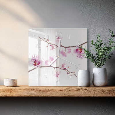 Vierkante glazen klok Orchidee