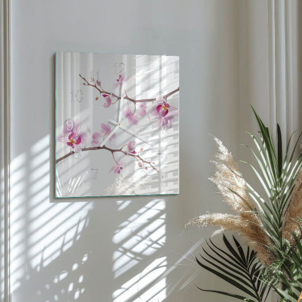 Vierkante glazen klok Orchidee