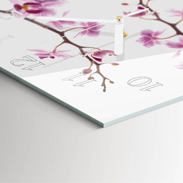 Vierkante glazen klok Orchidee