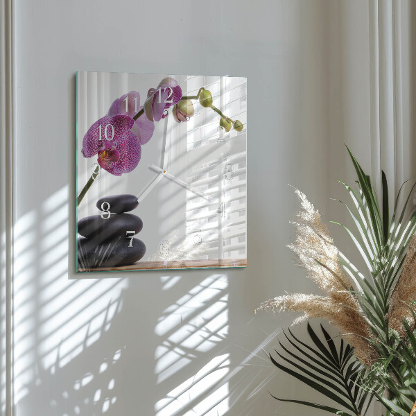 Vierkante glazen klok Orchidee