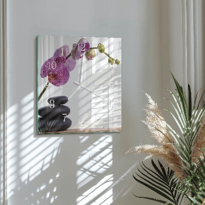 Vierkante glazen klok Orchidee