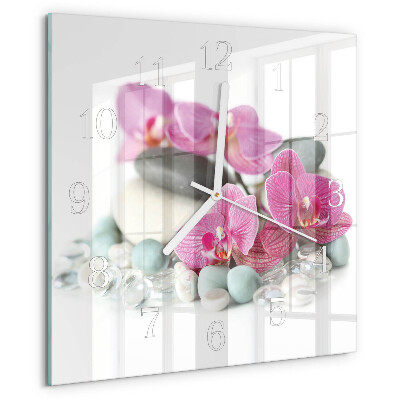 Vierkante glazen klok Orchideeën