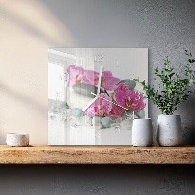 Vierkante glazen klok Orchideeën
