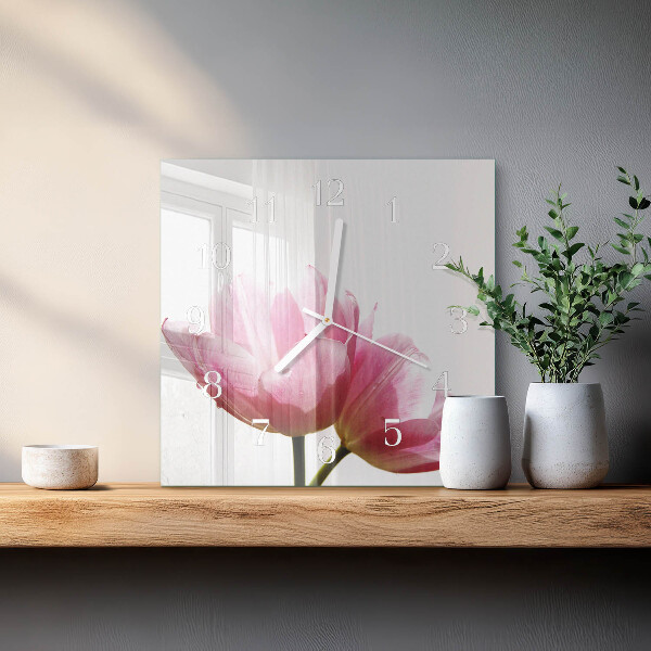 Vierkante glazen klok Tulpen