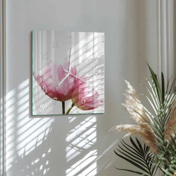 Vierkante glazen klok Tulpen