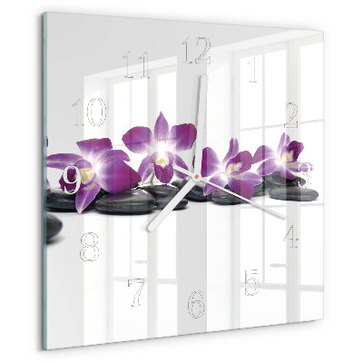Vierkante glazen klok Orchidee