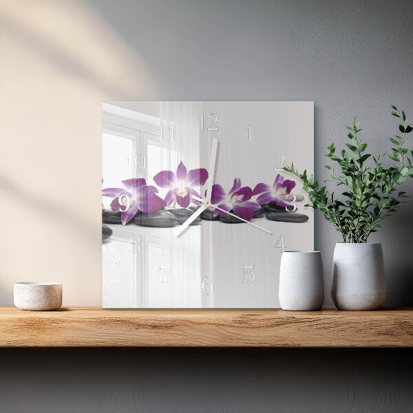 Vierkante glazen klok Orchidee