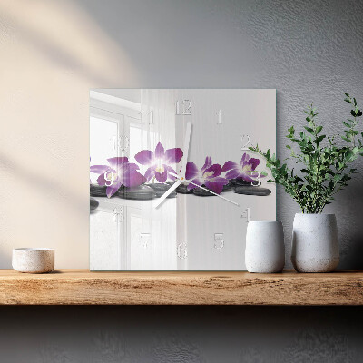 Vierkante glazen klok Orchidee