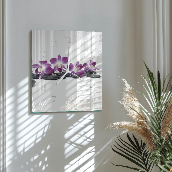 Vierkante glazen klok Orchidee