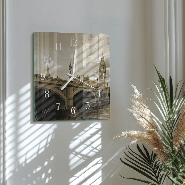 Vierkante glazen klok Sepia Brug
