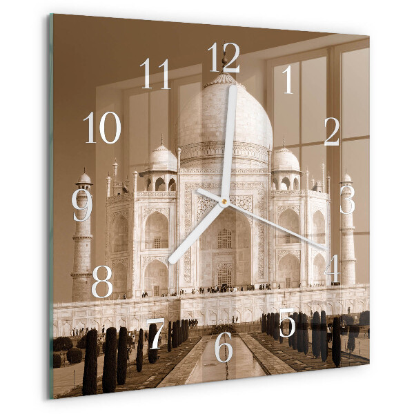 Vierkante glazen klok Taj Mahal Sepia
