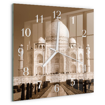 Vierkante glazen klok Taj Mahal Sepia