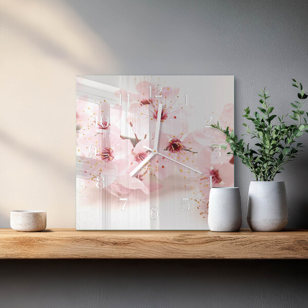 Vierkante glazen klok Bloemen