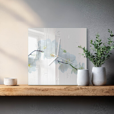 Vierkante glazen klok Orchidee