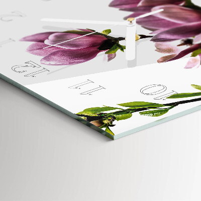 Vierkante glazen klok Magnolia bloem