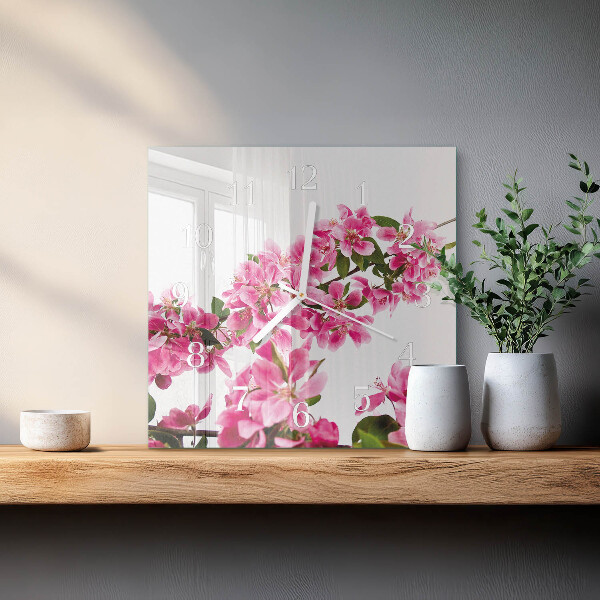 Vierkante glazen klok Bloemen
