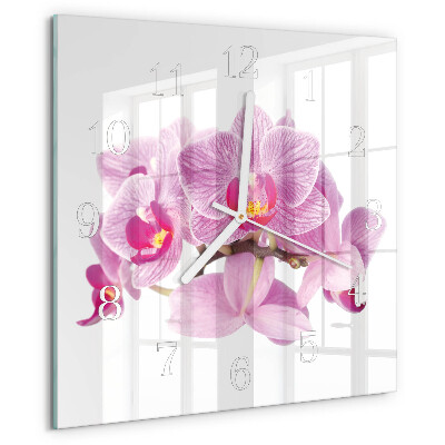 Vierkante glazen klok Orchideeën