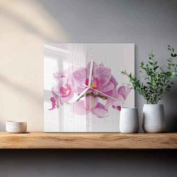 Vierkante glazen klok Orchideeën