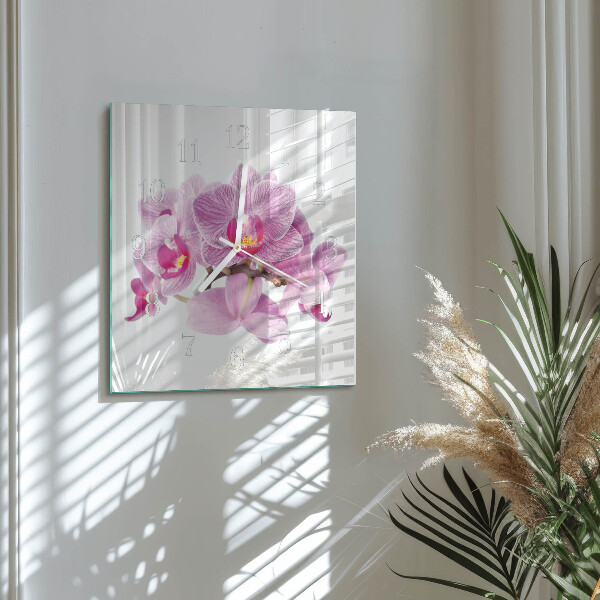 Vierkante glazen klok Orchideeën