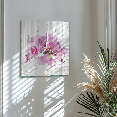 Vierkante glazen klok Orchideeën