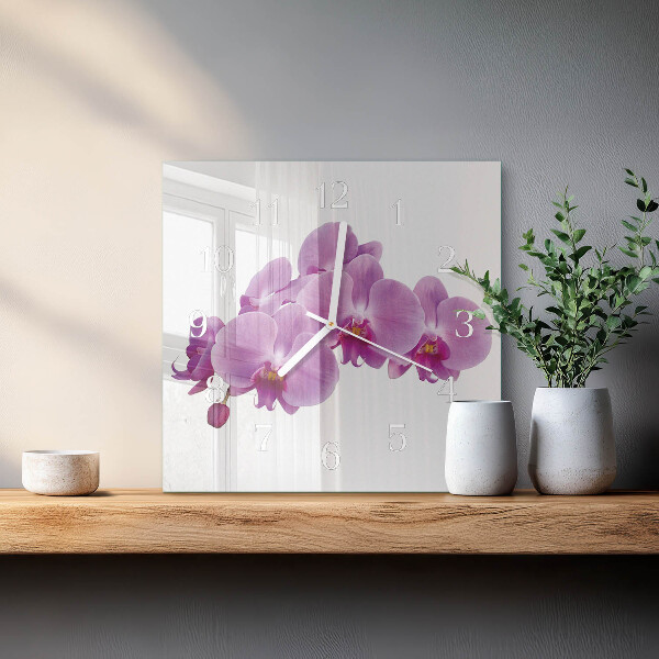 Vierkante glazen klok Orchidee
