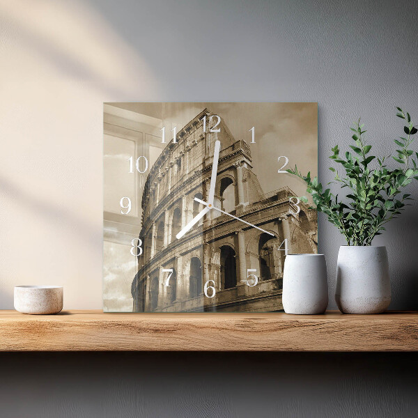 Vierkante glazen klok Sepia Colosseum