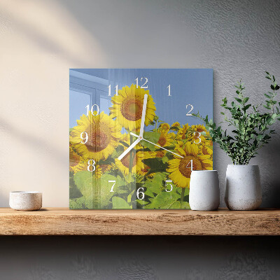 Vierkante glazen klok Zonnebloemen