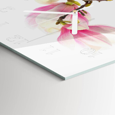 Vierkante glazen klok Magnolia bloem