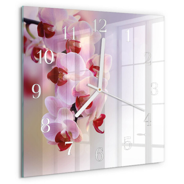 Vierkante glazen klok Orchidee