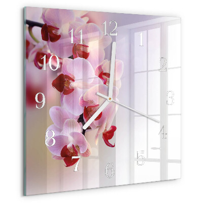 Vierkante glazen klok Orchidee