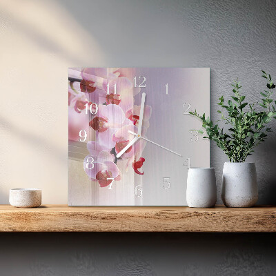 Vierkante glazen klok Orchidee