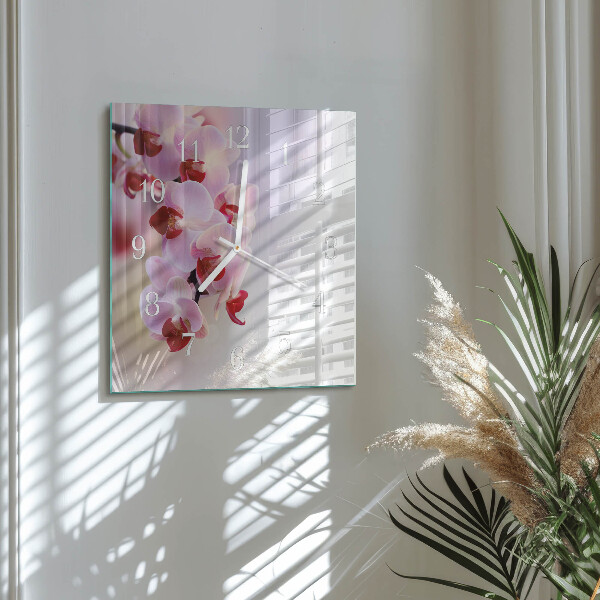 Vierkante glazen klok Orchidee