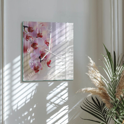 Vierkante glazen klok Orchidee