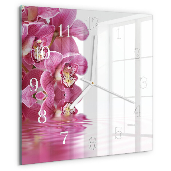 Vierkante glazen klok Orchidee