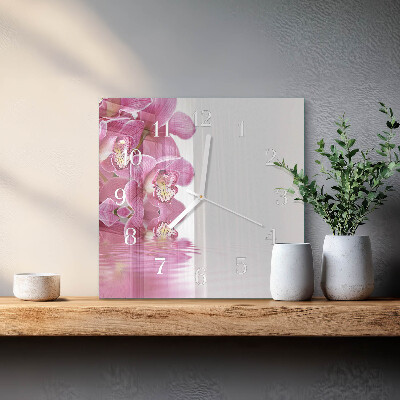Vierkante glazen klok Orchidee