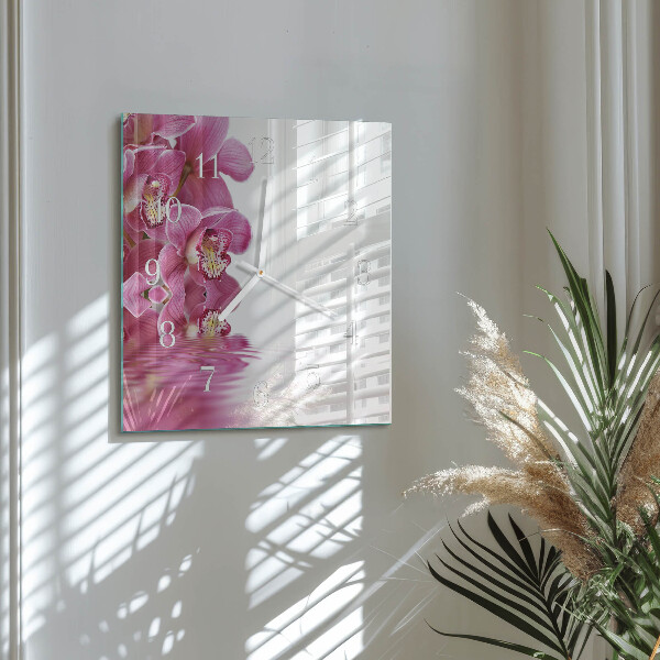 Vierkante glazen klok Orchidee