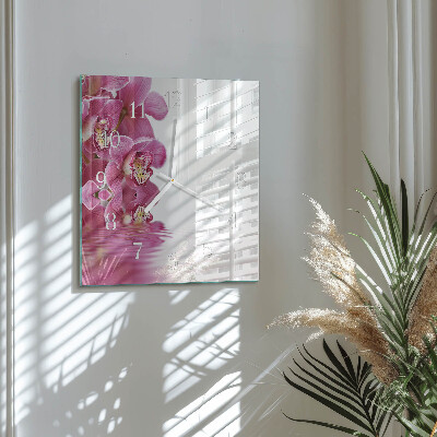 Vierkante glazen klok Orchidee
