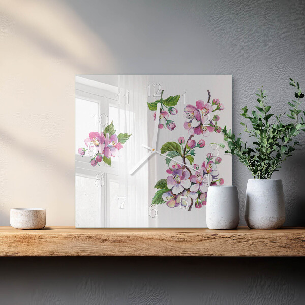 Vierkante glazen klok Bloemen