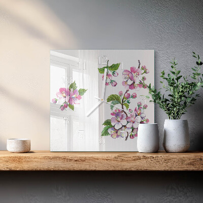 Vierkante glazen klok Bloemen