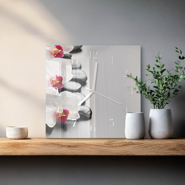 Vierkante glazen klok Orchideeënstenen