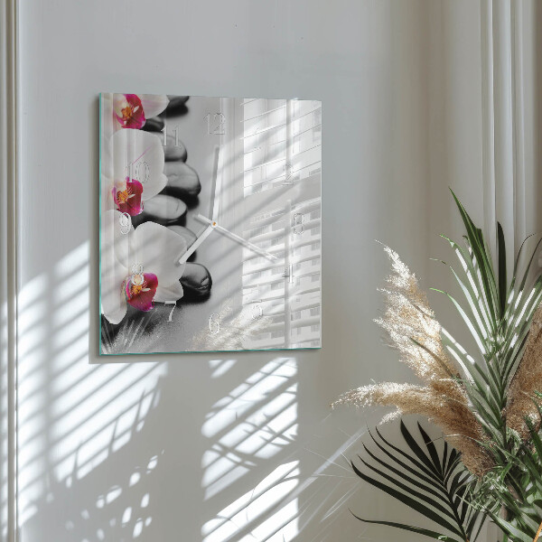 Vierkante glazen klok Orchideeënstenen